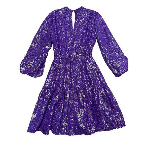 Lilly Pulitzer Purple Metallic Long Sleeve Tiered Dress Silk Blend Approx Size 0 - Picture 4 of 9